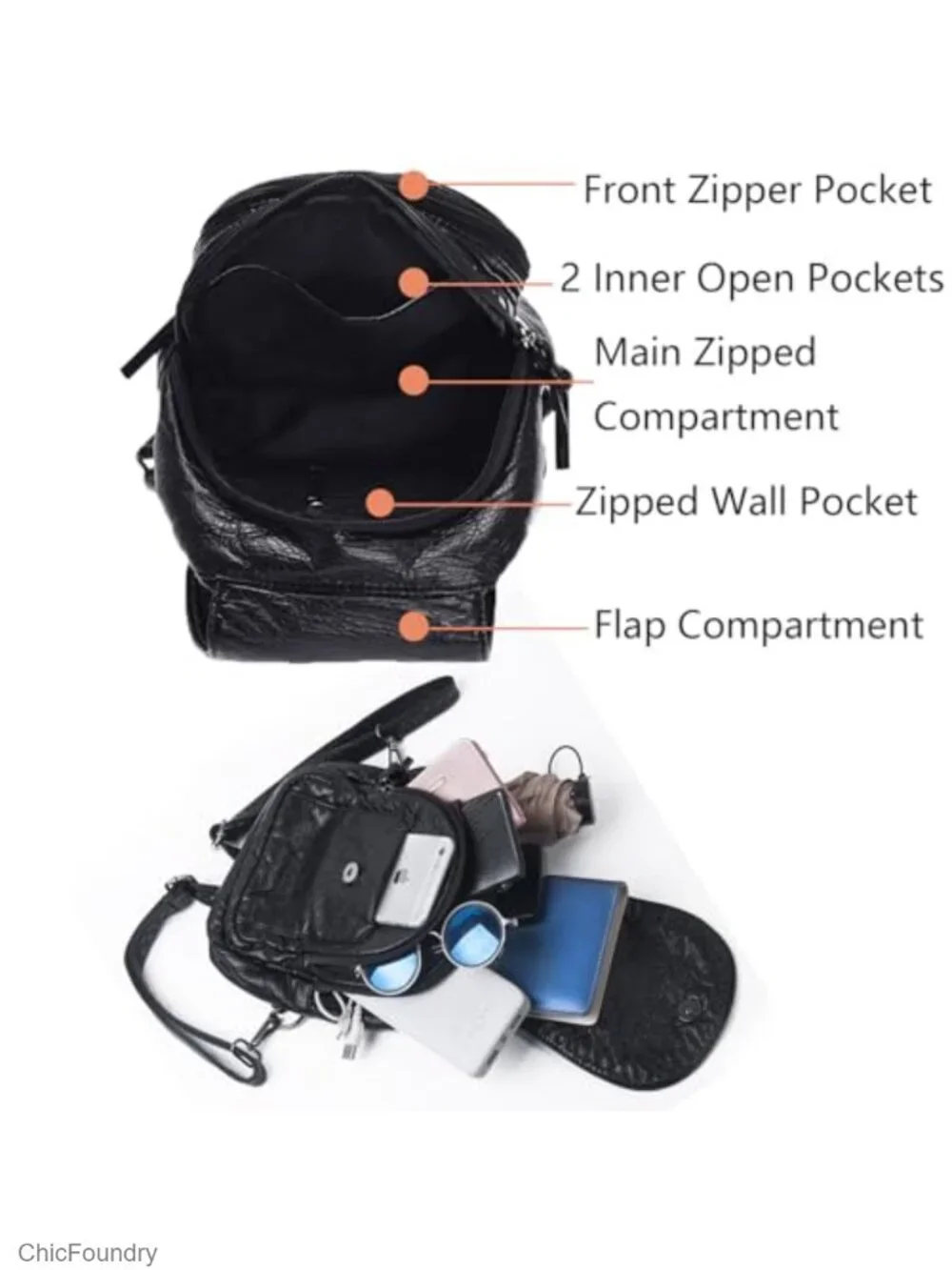 Mini Backpack for Women Soft Washed PU Leather Small Backpack Purse Ladies